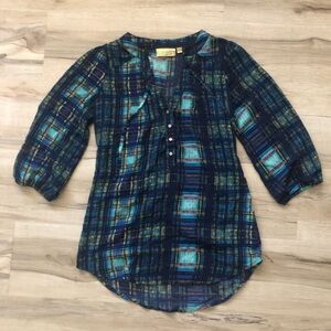 Princess Vera Wang Blue and Green Plaid Blouse
